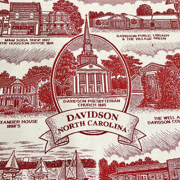 VTG Davidson North Carolina NC Locations Throw Blanket Woven Acrylic Red White - Picture 9 of 15